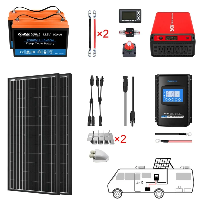 acopower 100w 300ah lifepo4 solar kit 1 5kw home power solution