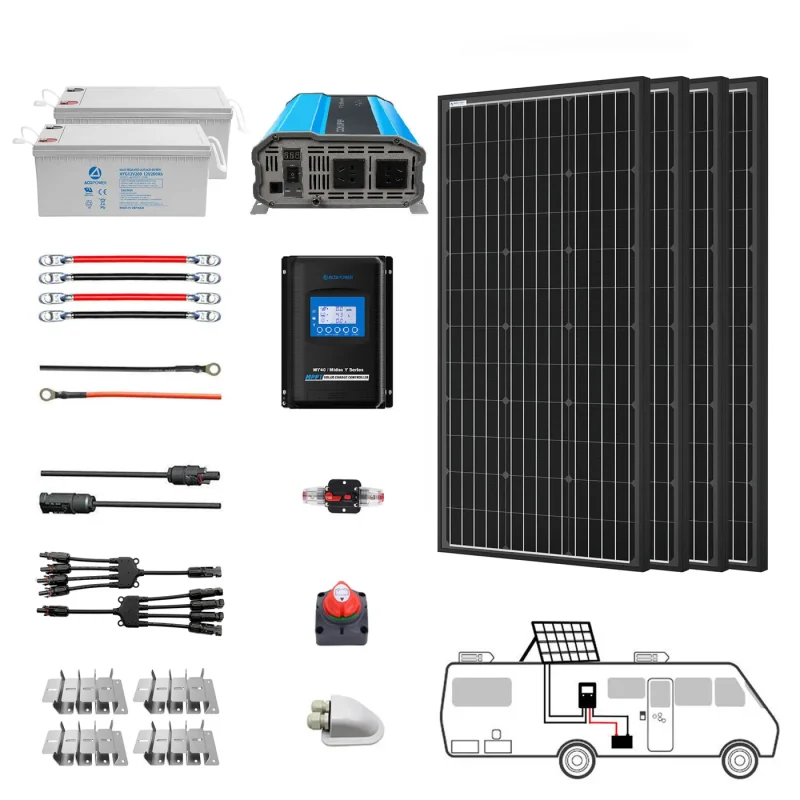 acopower 100w 400ah 3kw lithium battery kit 2x200ah m400w