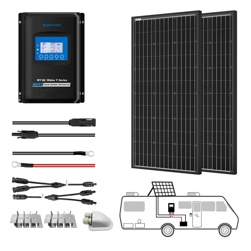 acopower 200w 30a mppt solar kit high efficiency solar charger