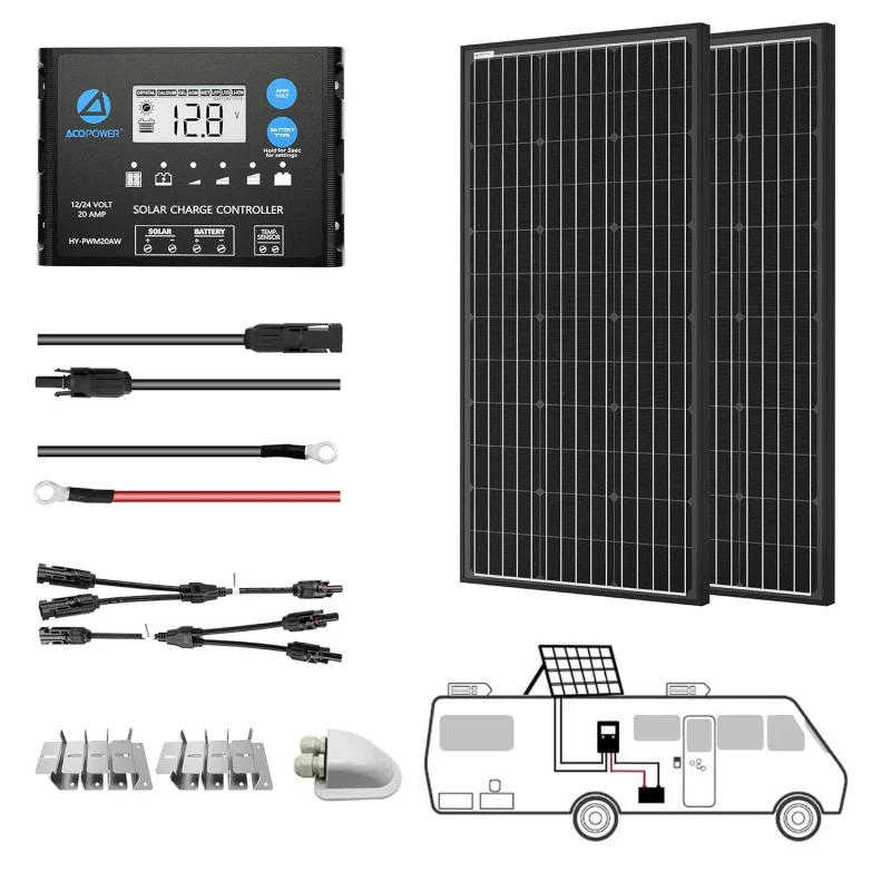 acopower 200w solar panel kit with 20a pwm charge controller