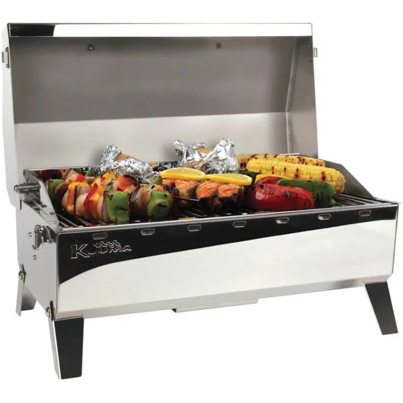 compact camco kuuma charcoal grill with inner lid liner