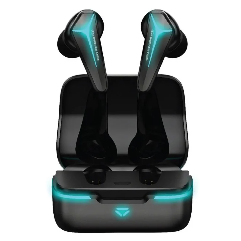 mission v1 true wireless earbuds low latency gaming black blue led