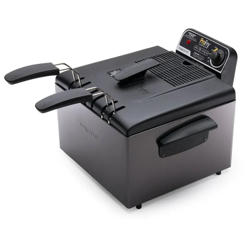 presto profry black stainless steel deep fryer with dual baskets