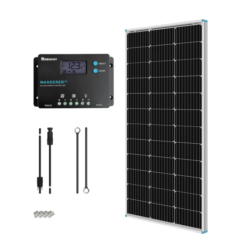 renogy 100w 12v monocrystalline solar kit with wanderer 10a controller