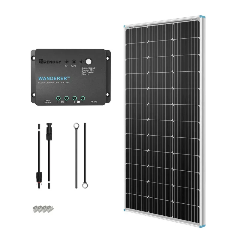 renogy 100w 12v solar kit w wanderer 30a charger